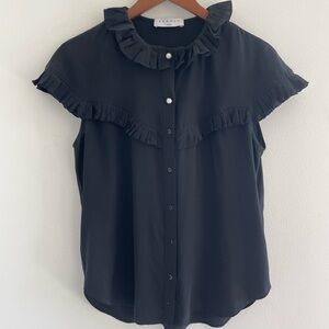 Sandro Silk Black Ruffled Sleeveless Top